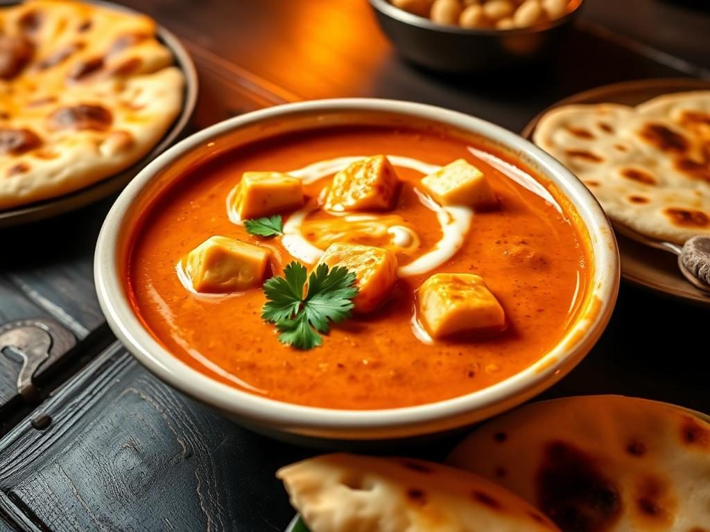 Restaurant-style paneer butter masala in copper kadai with naan